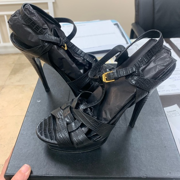 YSL black leather platform high heel - Picture 2 of 5